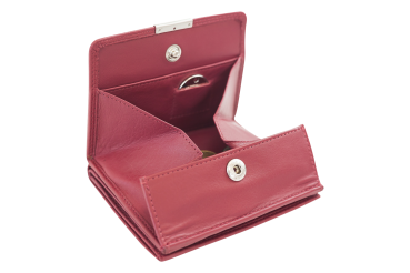 Wiener-Schachtel im Ausweis-Format mit großer Kleingeldschütte LEAS, in Echt-Leder, rot/cherry